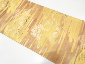 未使用品　いづくら製　遠山にヱ霞・鳳凰・花模様織り出し袋帯(未仕立て)